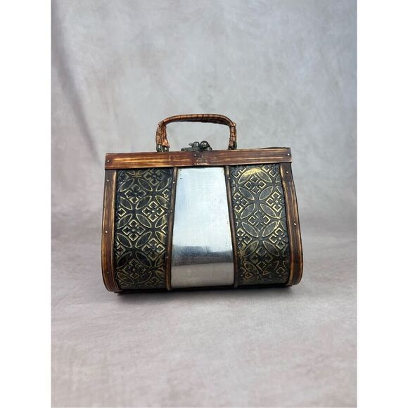 Vintage Wooden and Metal Purse Mod 1960s 1970s Handbag - Picture 6 of 8